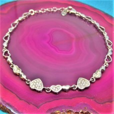 Cubic Zirconia and Silver Hearts Bracelet
