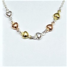 Cute Sterling Silver, Three Coloured Heart Necklace