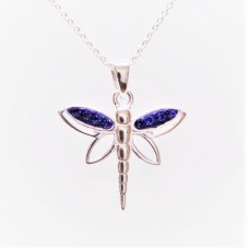 Sparkling Blue Crystal and Sterling Silver Dragonfly Necklace