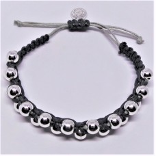 Chunky Silver Plated Bead and Cord Slider Bracelet
