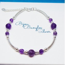 Dainty Amethyst Bracelet with Curved Silver Sleeves