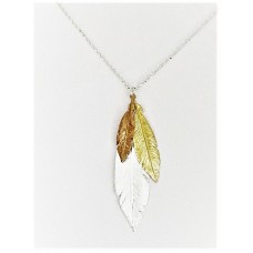 Dramatic Three Feather Sterling Silver Necklace