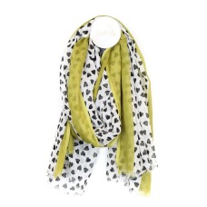 Fabulous On-Trend Heart Cotton Scarf with Lime Green Border
