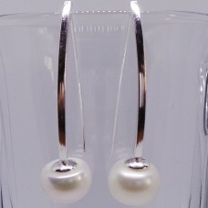 Classy, Silver Long Drop Pearl Earrings