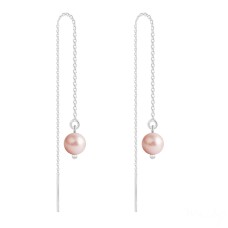 Rose Peach Pearl Silver Threadable Chain Earrings 