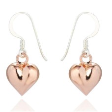 Charming Rose Gold Plated Silver Dangly Heart Earrings