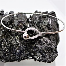 Dainty Sterling Silver Bangle with Silver Ball and Dazzling Cubic Zirconia Clasp